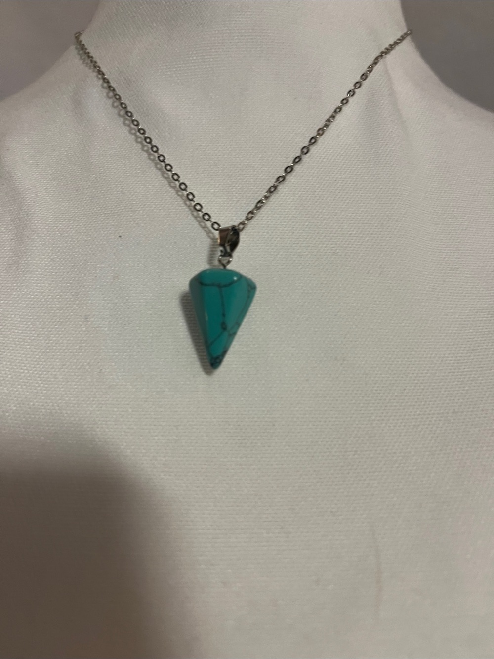 Sterling Silver Teal Triangle Stone Pendant Necklace - Women Jewelry - Picture 3 of 6